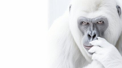 A serene portrait of an albino gorilla against a clean white background