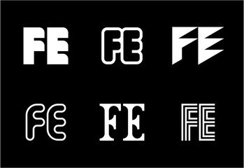 Set of letter FE logos. Abstract logos collection with letters. Geometrical abstract logos