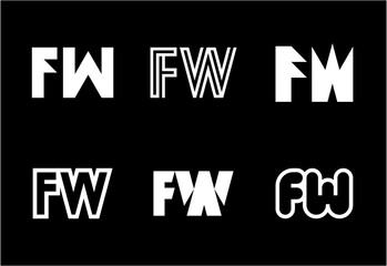 Set of letter FW logos. Abstract logos collection with letters. Geometrical abstract logos