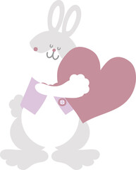 happy easter with bunny rabbit and heart, flat png transparent element character design