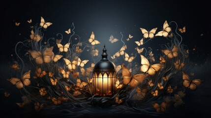 A pumpkin adorned with a swarm of ghostly butterflies, their translucent wings fluttering softly in the moonlight. 