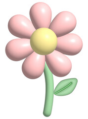 Fototapeta premium cute 3d pastel flower isolated with cartoon style