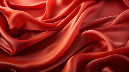 Obraz premium Red silk satin background. Beautiful soft wavy folds on smooth shiny fabric. Anniversary, Christmas, wedding, valentine, event, celebration concept. Red luxury background with copy space for design