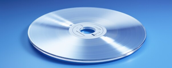 Gray CD on a blue background. Compact disc. Generative AI.