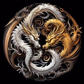 Whirlpool of Flames of fire and ice waves dark background. Year of the Dragon, Yin-Yang art illustration, Generated ai, generative, ai
