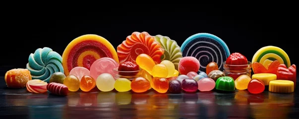 Foto op Plexiglas A pile of sweet candies of various kinds. Generative AI. © Simona