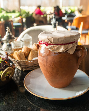 Delicious traditional Moroccan Tanjia dish, served with Moroccan tea ,salad and bread