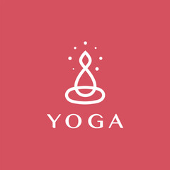 Yoga logo template, linear woman silhouette in lotus pose icon. Elegant minimalist symbol for spiritual wellness and harmony, abstract human silhouette for modern identity. Vector illustration