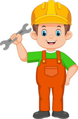 construction worker holding a spanner or wrench