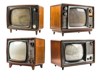Set of retro wooden TV boxes cut out
