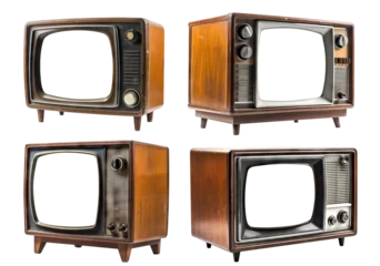 Foto op Plexiglas Set of retro wooden TV boxes cut out with frame screens cut out © Yeti Studio