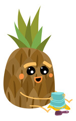 Pineapple kid character playing. Funny cute fruit