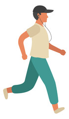 Man in earphones jogging. Guy making running exercise