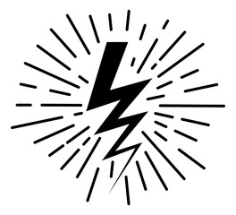 Comic lightning effect. Flash sign with radial line pattern