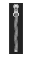 Silver fabric clasp. Realistic zipper. Closed fastener