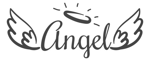Angel wings emblem. Holy symbol. Tattoo sketch
