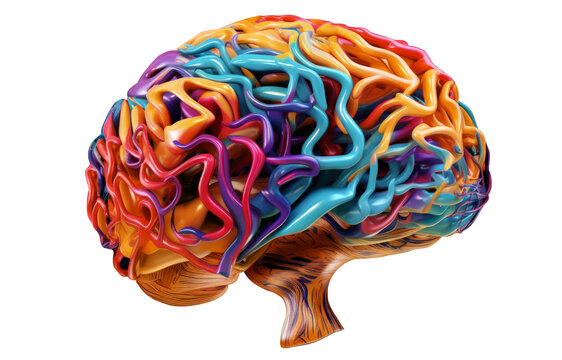Representation of the right hemisphere of the brain that channels creative ideas and thoughts through different colored channels. Creative brain concept. Generative ai