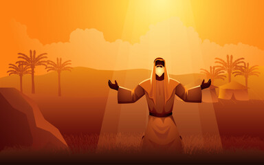 Biblical vector illustration series, God makes covenant with Abraham, God promises to bless Abraham and all of his descendants