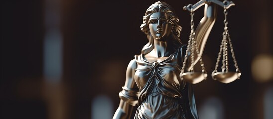 Law and justice concept. Statue of justice and scales of justice.