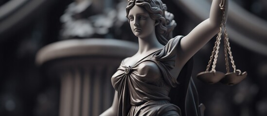 Law and justice concept. Statue of justice and scales of justice. - obrazy, fototapety, plakaty