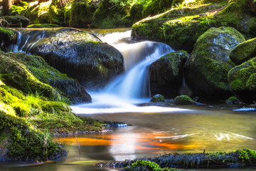 A beautiful small waterfall in the Sumava Nature Park