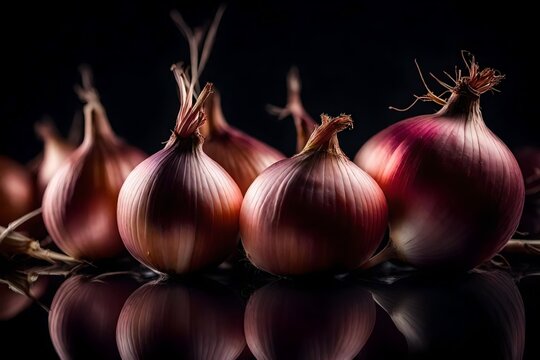 ﻿Macro photography involves taking extremely close-up pictures of shallots in order to show a lot of detailed information. AI Generated