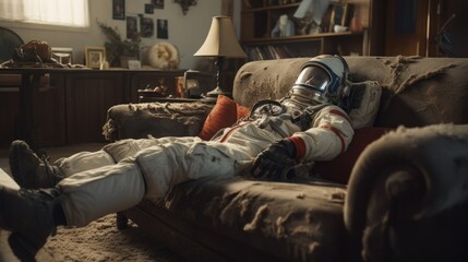Fototapeta na wymiar astronaut resting on the sofa