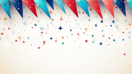 Paper-style decorative party flag background with confetti white background