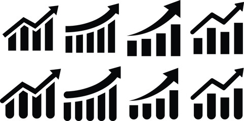 set of black arrows growing up business icons, Graph icons in trendy flat style isolated on transparent background. Chart bar symbol collection for your web site design, logo, app.