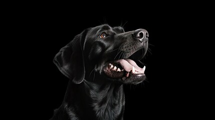 Black dog licking his lips - obrazy, fototapety, plakaty