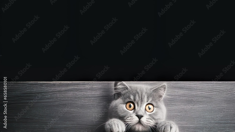 Wall mural beautiful funny grey british cat peeking out