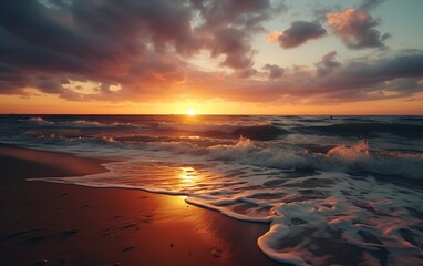 Fototapeta na wymiar beautiful sunset over the ocean and beach