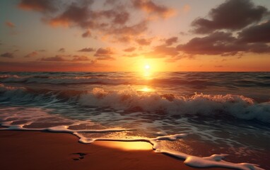 Obraz premium beautiful sunset over the ocean and beach