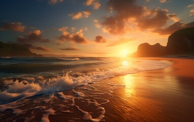 beautiful sunset over the ocean and beach - obrazy, fototapety, plakaty