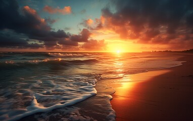 beautiful sunset over the ocean and beach