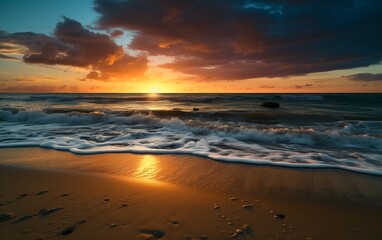 Fototapeta na wymiar beautiful sunset over the ocean and beach