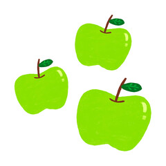 手描き　かわいい3つの青りんごのイラスト