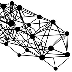 Abstract network connection illustration in black, vector geometric pattern in shape of plexus 