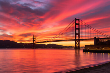 Fototapeta na wymiar The iconic Golden Gate Bridge spanning the entrance to San Francisco Bay, California, USA. With its vibrant orange-red color and majestic presence, this engineering marvel is not only a transportation