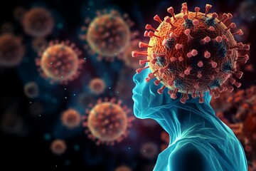 ウイルス・細菌に侵される人間のイメージ（COVID-19, コロナウイルス）