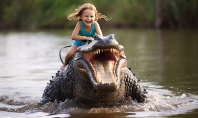 The adorable little girl had a unique bond with the alligator and enjoyed riding it around.