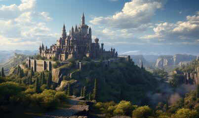 The gothic spires of the castle adorned the hill in the medieval city, casting an enchanting silhouette against the sky.