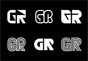 Set of letter GR logos. Abstract logos collection with letters. Geometrical abstract logos