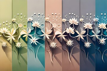 background with flowers and butterflies, modern view of the flower on wall, multi color serene background 