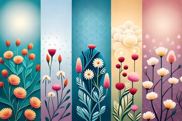 combination of vector illustration and flowers on multi color background, very beautiful eye catching background, serene colors  