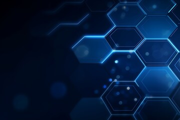 Background consisting of bright blue hexagons, with an abstract look. 3D rendering toned picture, 3D rendering of abstract hexagon backdrop with blue neon lights.