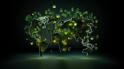Green energy dominancy map, green revolution and change worldwide concept