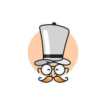 Modern cartoon man with mustache mascot logo ideal for fast food restaurants 