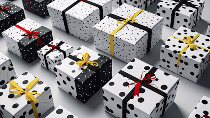 Elegant White Gift Tags on Black and White Boxes