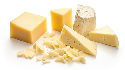 Set of different cheeses on white background. Top view.